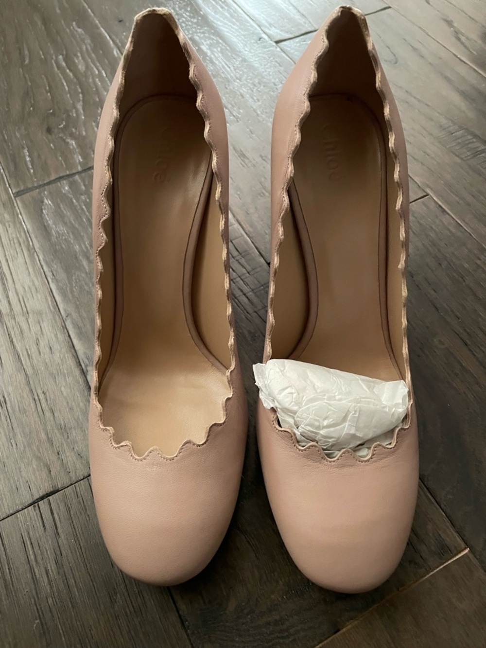BNIB Chloe Women's Scalloped Leather 90 Pumps in Nude